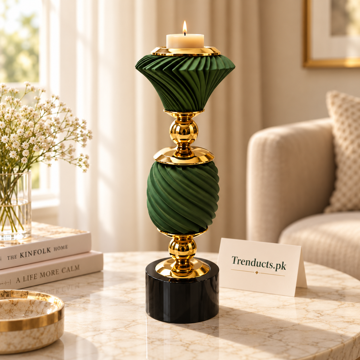 Emerald Green Double-Tier Luxury Candle Stand