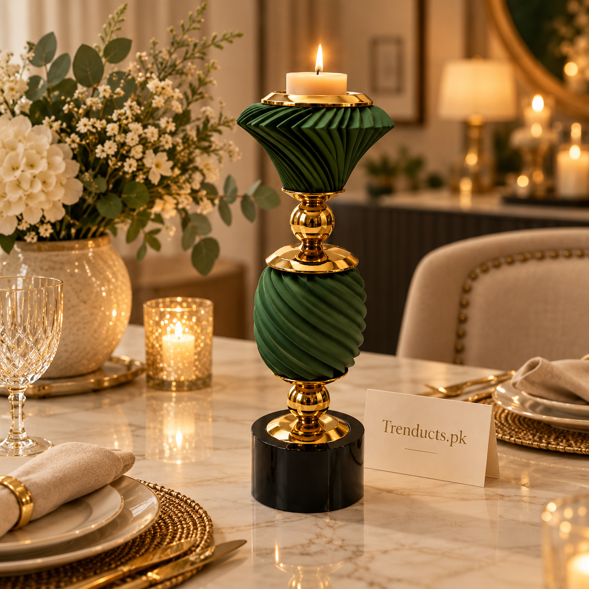 Emerald Green Double-Tier Luxury Candle Stand