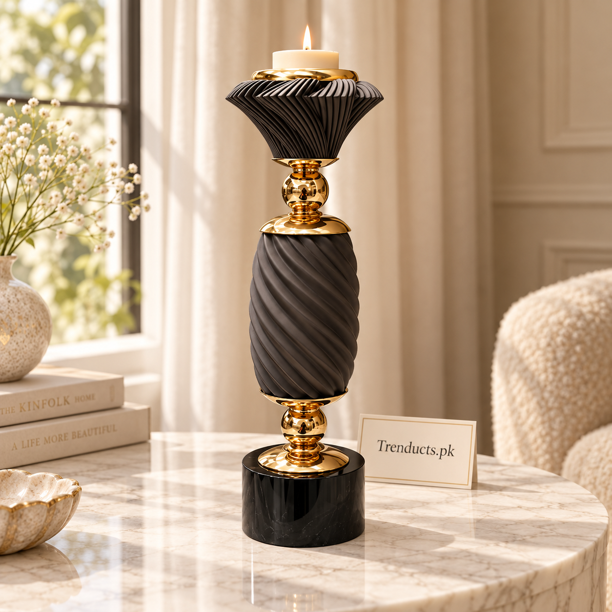 Charcoal Black Twisted Luxury Candle Stand