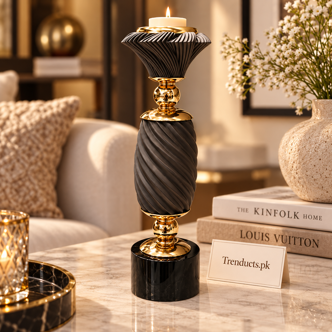 Charcoal Black Twisted Luxury Candle Stand