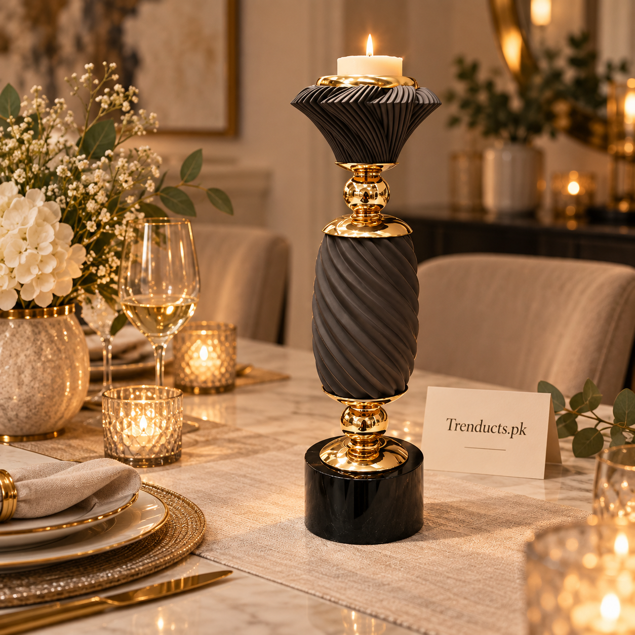Charcoal Black Twisted Luxury Candle Stand