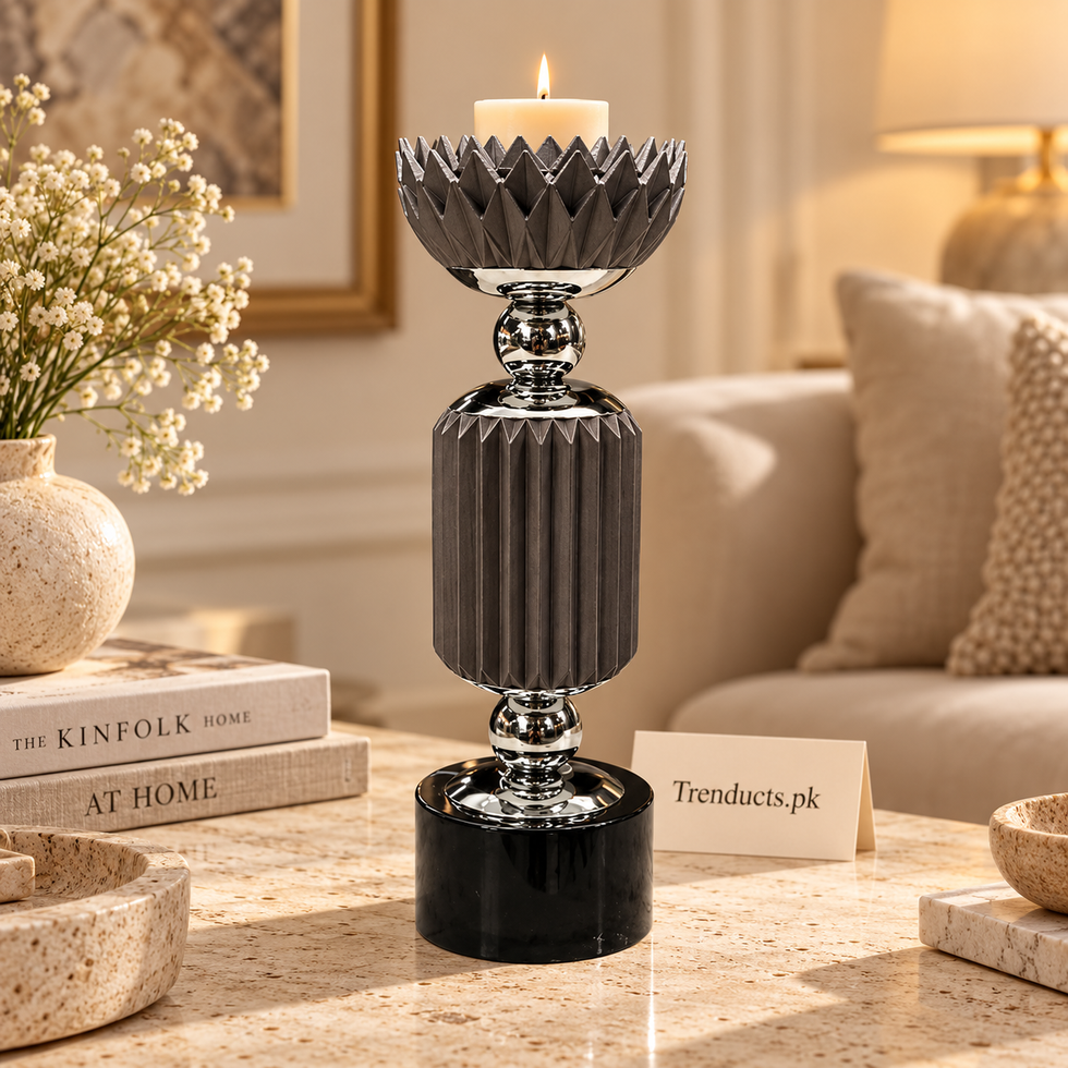 Black Crown-Top Ribbed Luxury Candle Stand