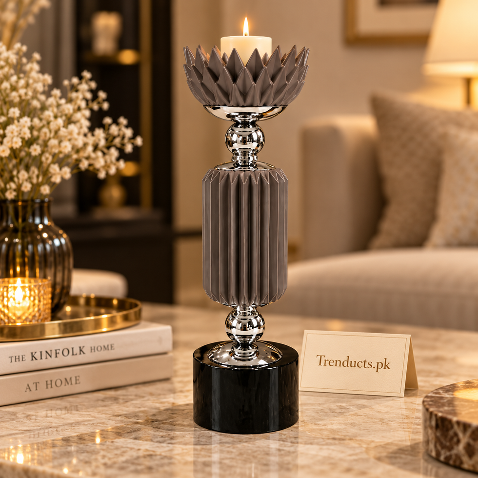 Gunmetal Grey Crown-Top Luxury Candle Stand
