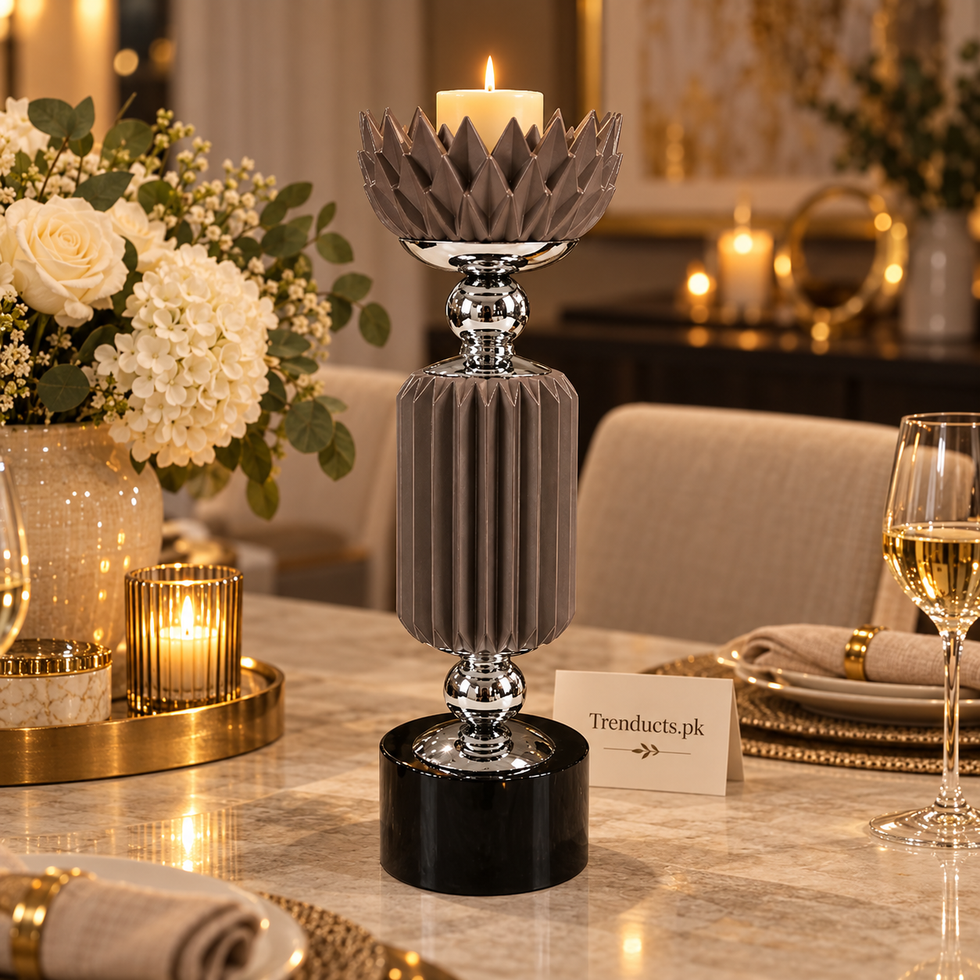 Gunmetal Grey Crown-Top Luxury Candle Stand
