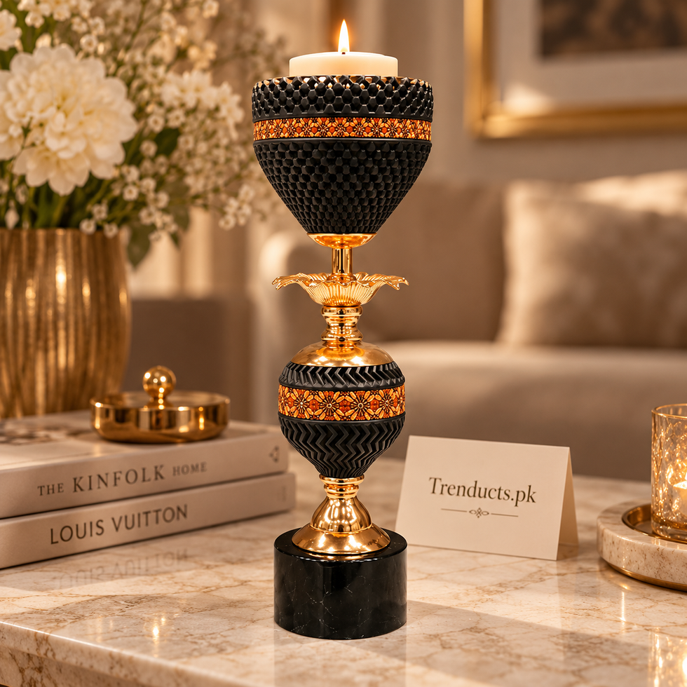 Black & Amber Beaded Luxury Candle Stand