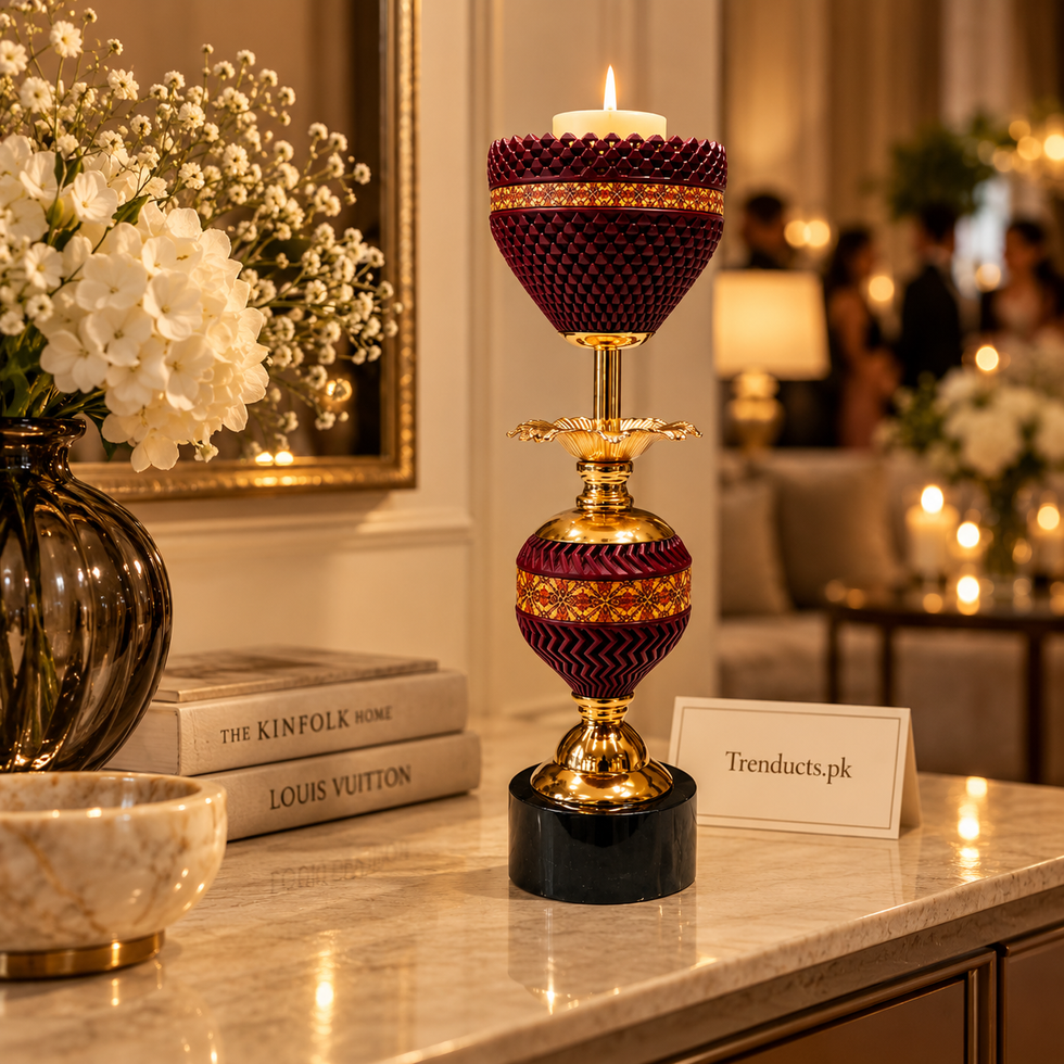 Burgundy & Gold Beaded Luxury Candle Stand