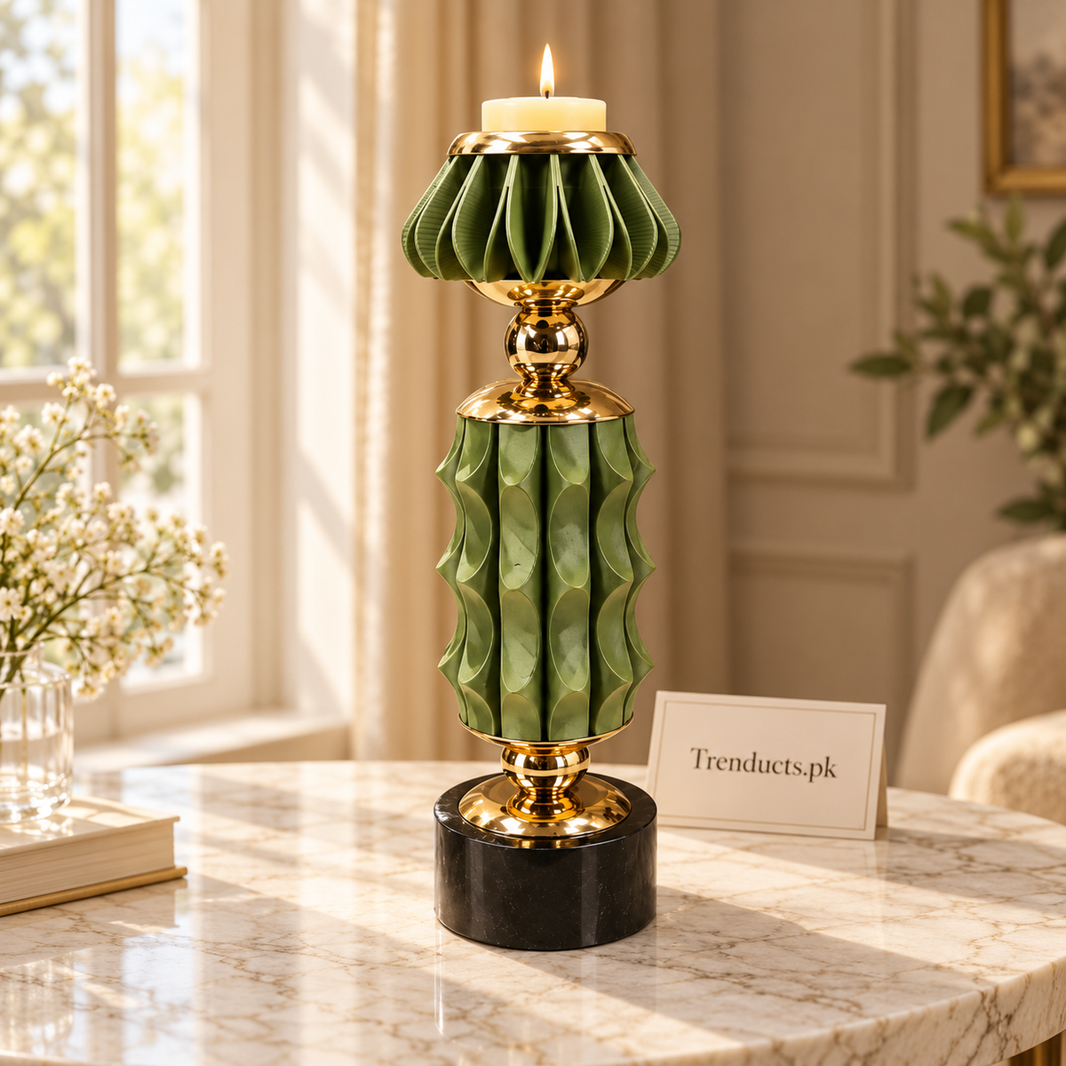 Emerald Green Petal Luxury Candle Stand