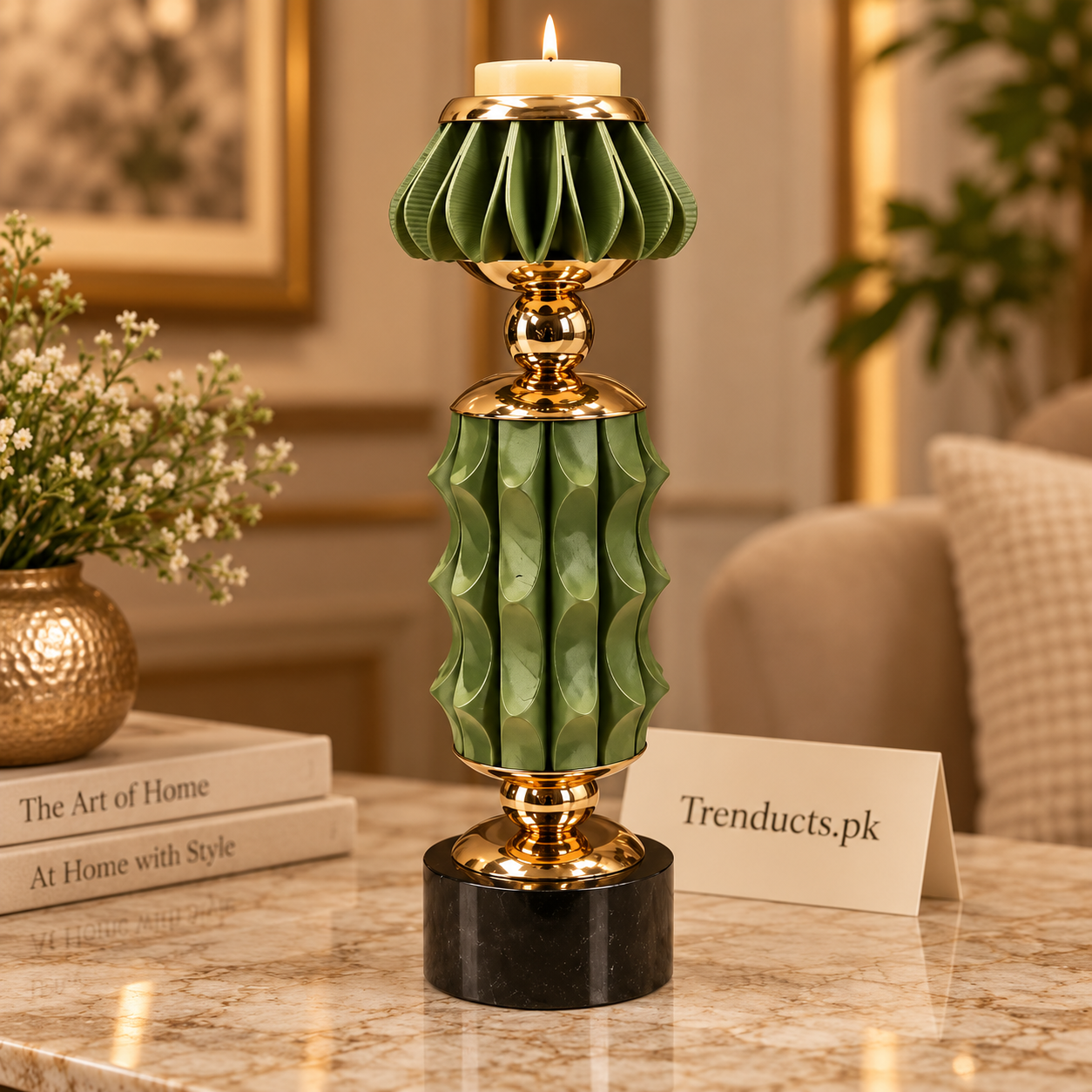 Emerald Green Petal Luxury Candle Stand