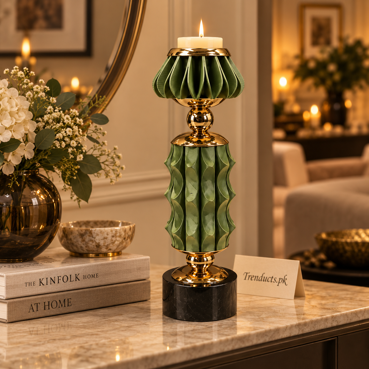 Emerald Green Petal Luxury Candle Stand