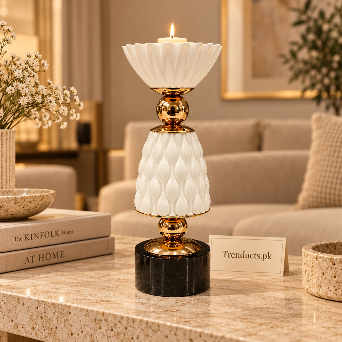 White Diamond-Texture Luxury Candle Stand