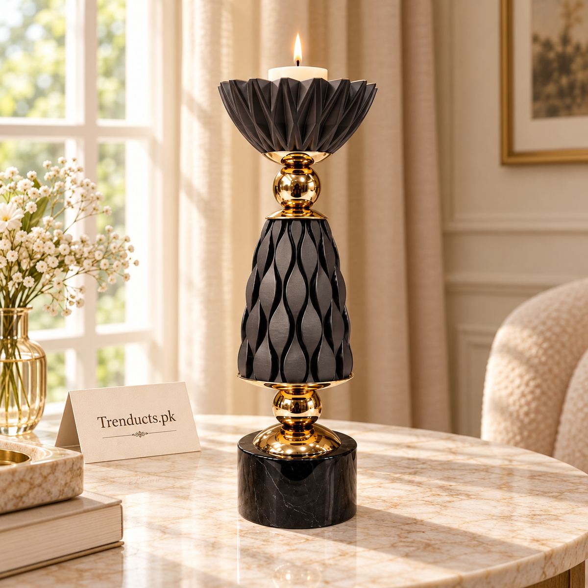 Black Diamond-Texture Luxury Candle Stand