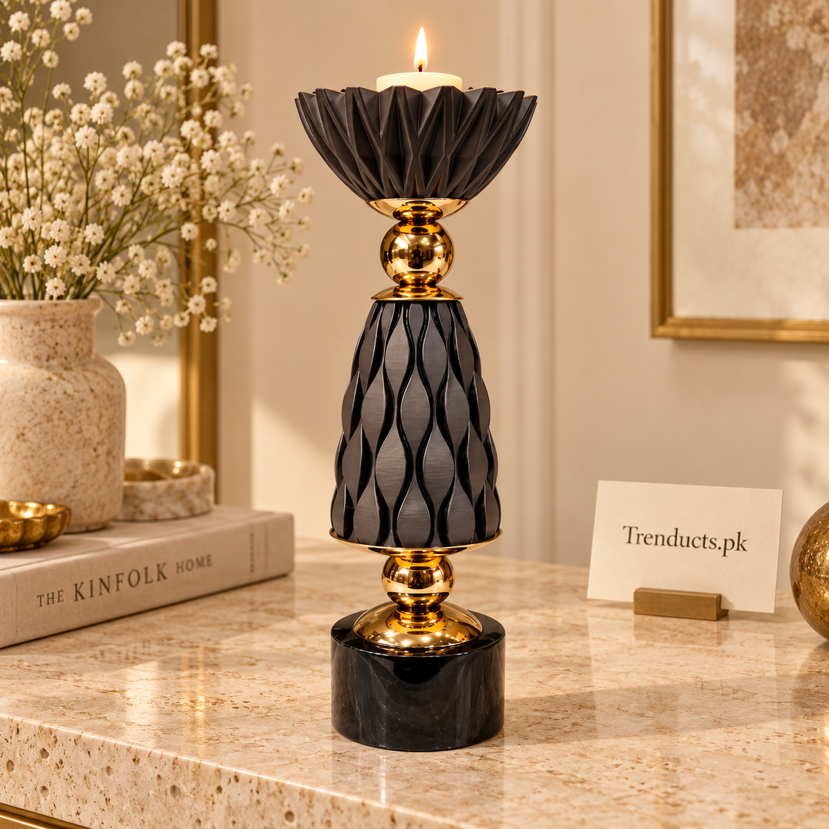 Black Diamond-Texture Luxury Candle Stand