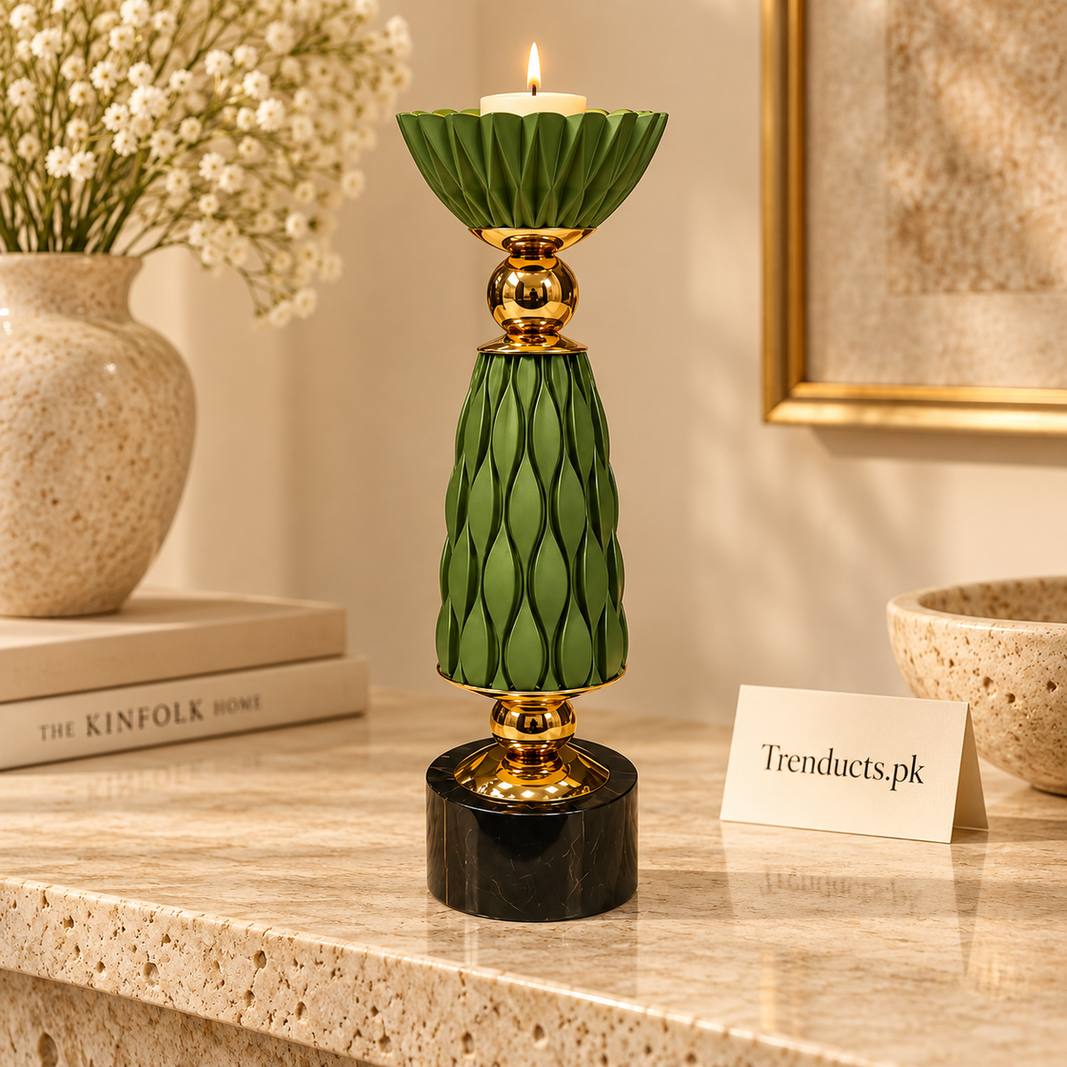 Emerald Diamond-Texture Luxury Candle Stand