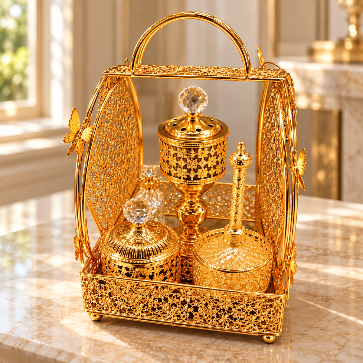 Luxury Floral Basket Incense Burner Set