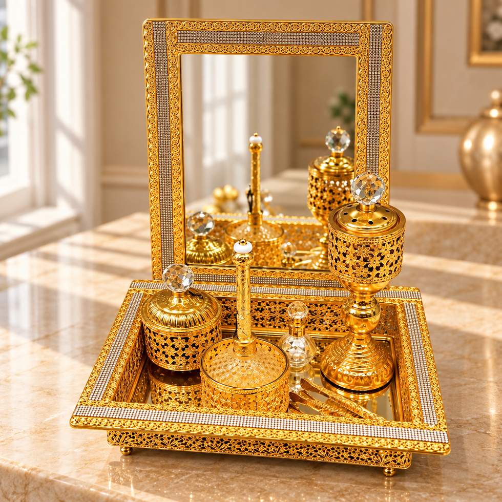 Luxury Gold Mirror Incense Burner Tray Set