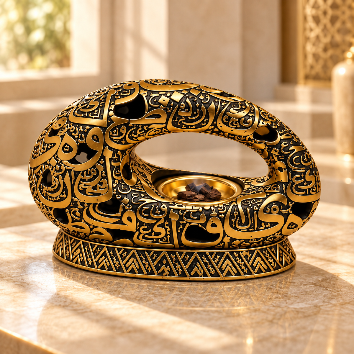 Luxury Black & Gold Calligraphy Bakhoor Burner